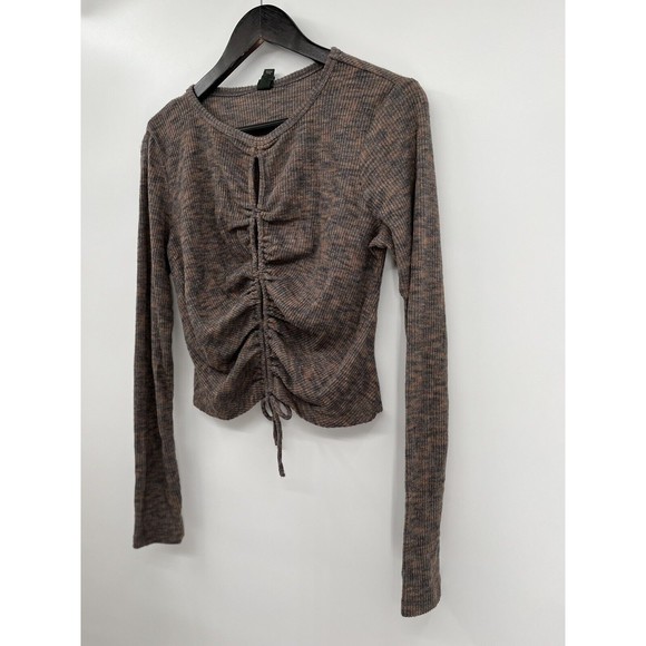 NWT Wild fable Women's Blouse‎ Cozy Knit Long Sleeve Front Lace-Up Brown Size M - Picture 5 of 10